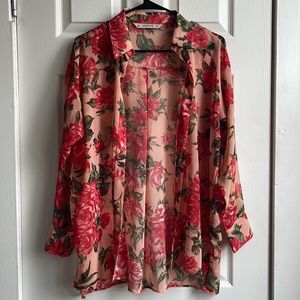 Zara rose print button up blouse size small